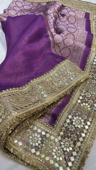 Maharani bright violet tissue silk saree