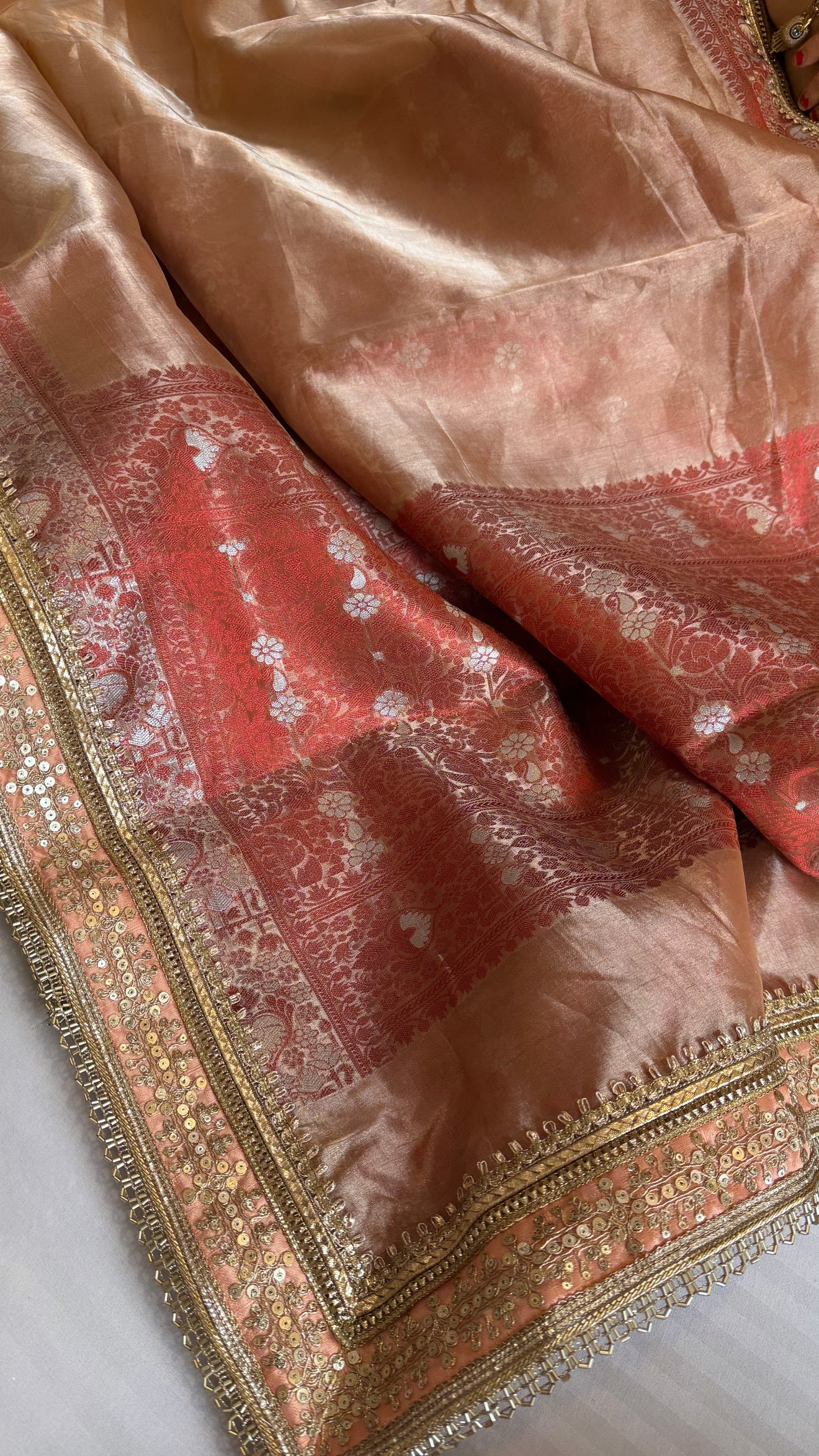 Maharani chuski orange tissue silk meenakari kadhwa saree
