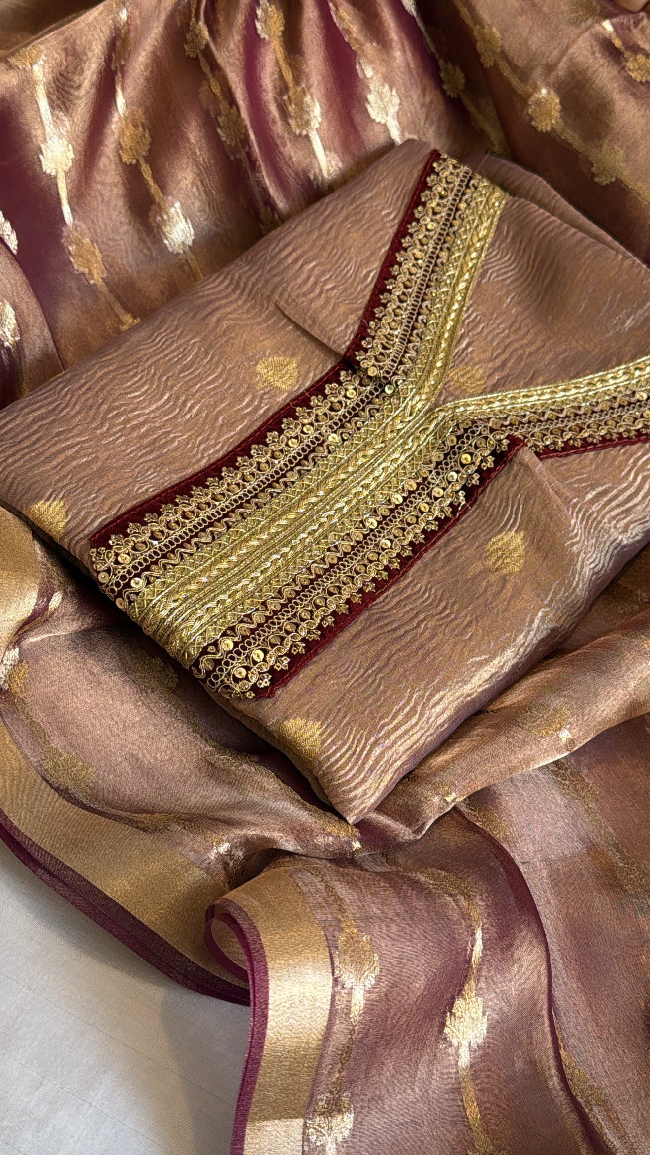 Lavender crushed tissue silk kadhwa suit set