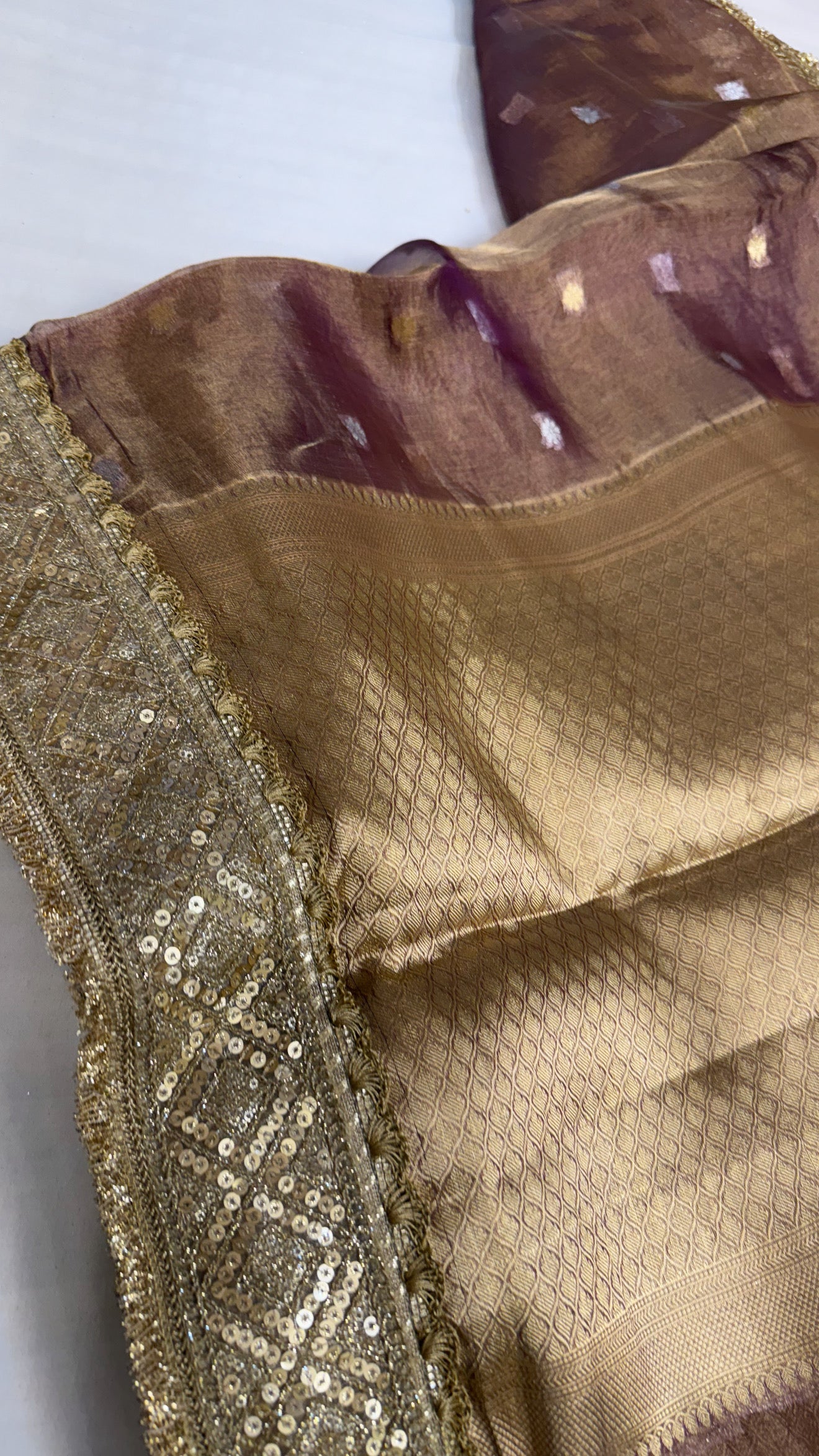 Maharani deep grapewine purple tissue silk kadhwa buti saree