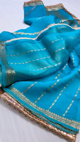 Sky blue shade leela kora silk jungla saree