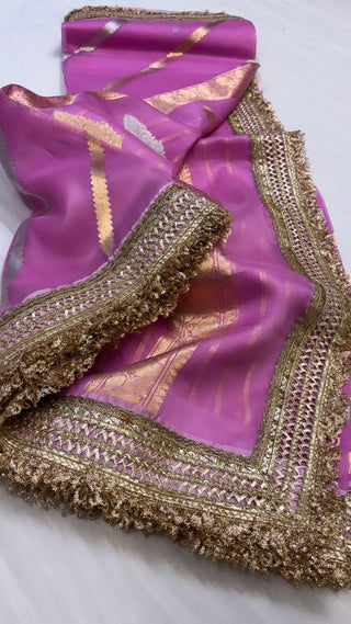 Pink sky shade leela kora silk jungla saree