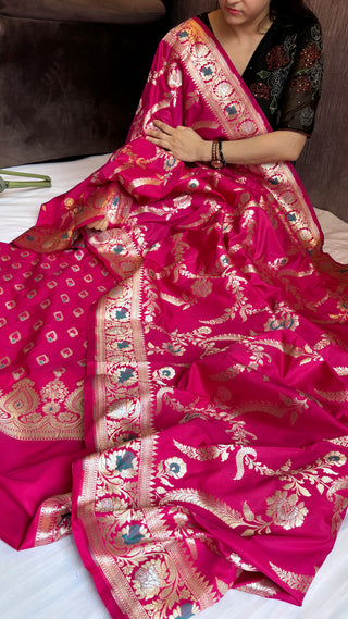 Rani pink banarasi mashru silk suit set