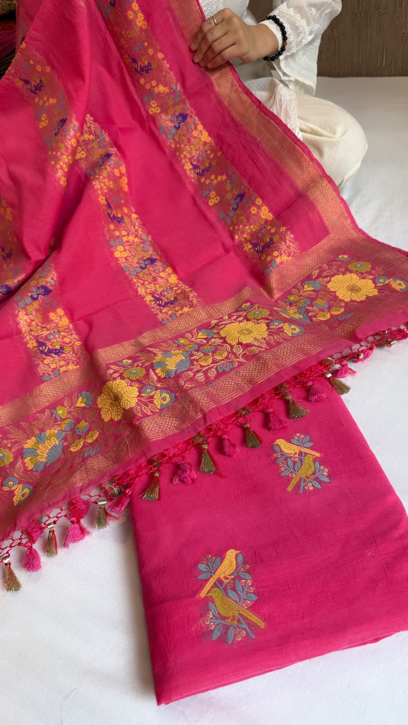 Banarasi cotton resham meenakari suit set