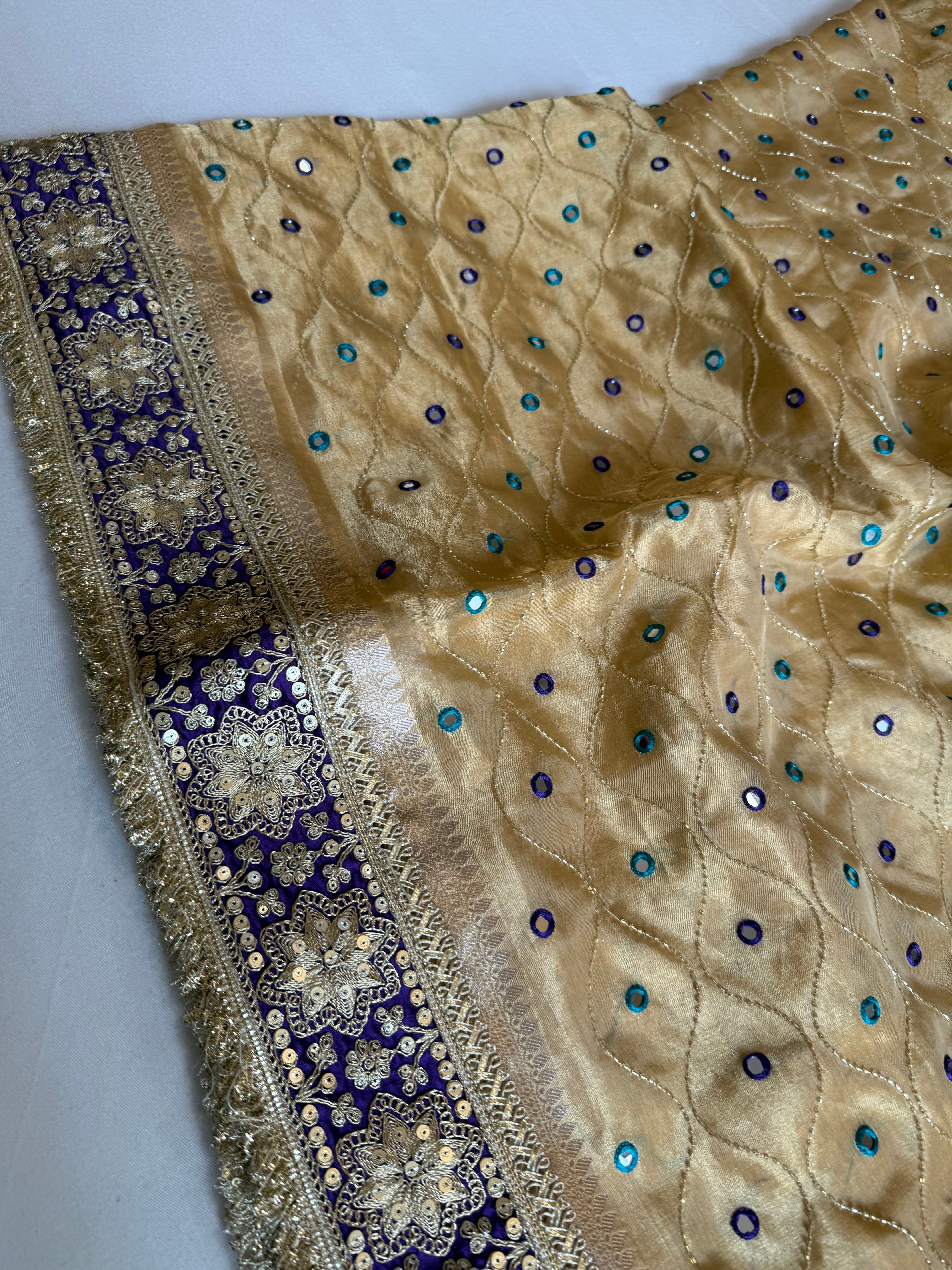Sheesham edit - Heavy double tissue silk mirror work hand embroidered saree