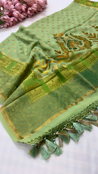 Banarasi gorgette olive green - grey rangkaat kadhwa duppata