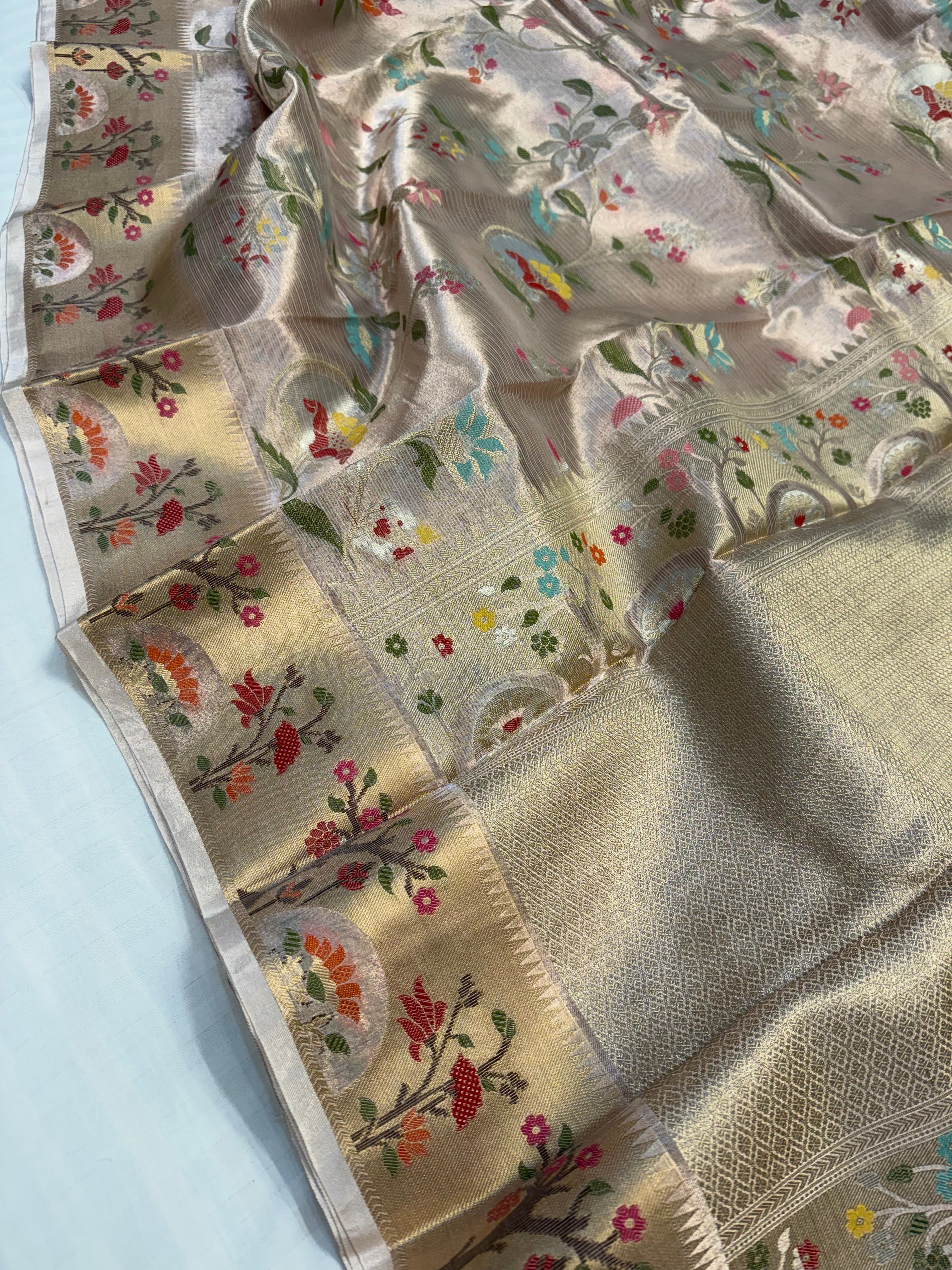 Kanjivaram tissue paithani border kadhwa border saree