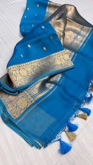 Leela asmani blue kora silk saree