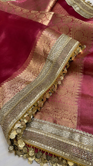 Maharani metallic rani pink tissue silk kadhwa saree