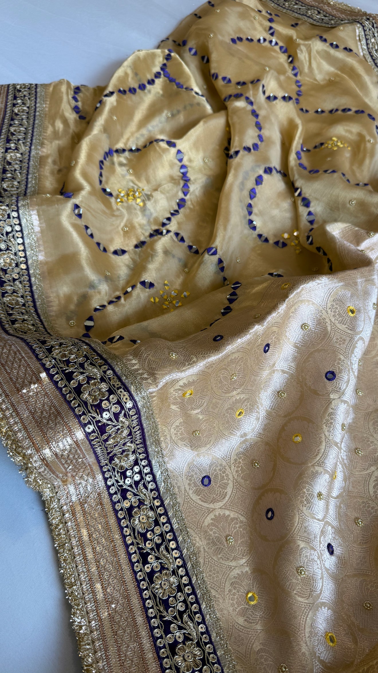 Sheesham edit - Heavy double tissue silk mirror work heavy hand embroidered saree