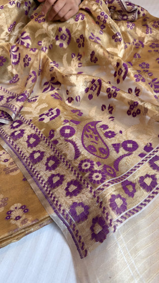 Iktara tissue silk purple meenakari tissue silk jamdani kadhwa suit set