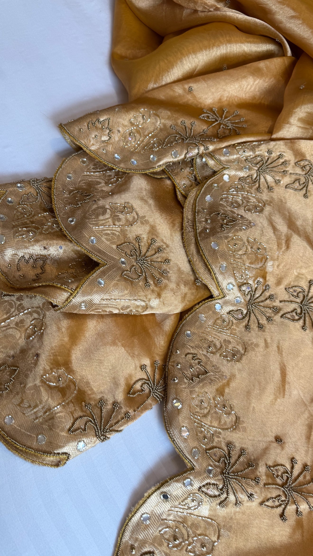 Husn kanjivaram gold tissue silk heavy hand embroidered saree