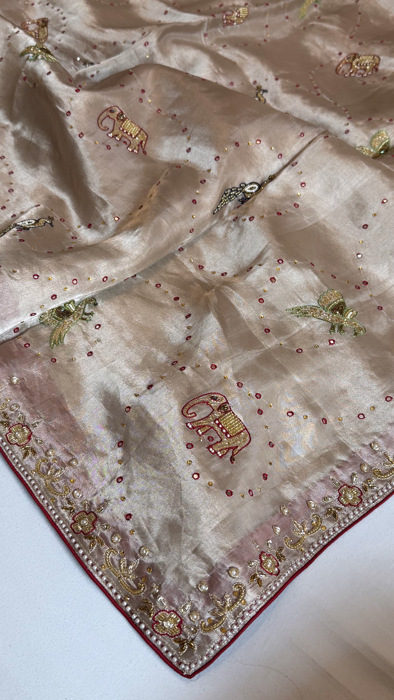 Shikarbagh edit ivory gold diamond tissue silk hand embroidered kadhwa saree