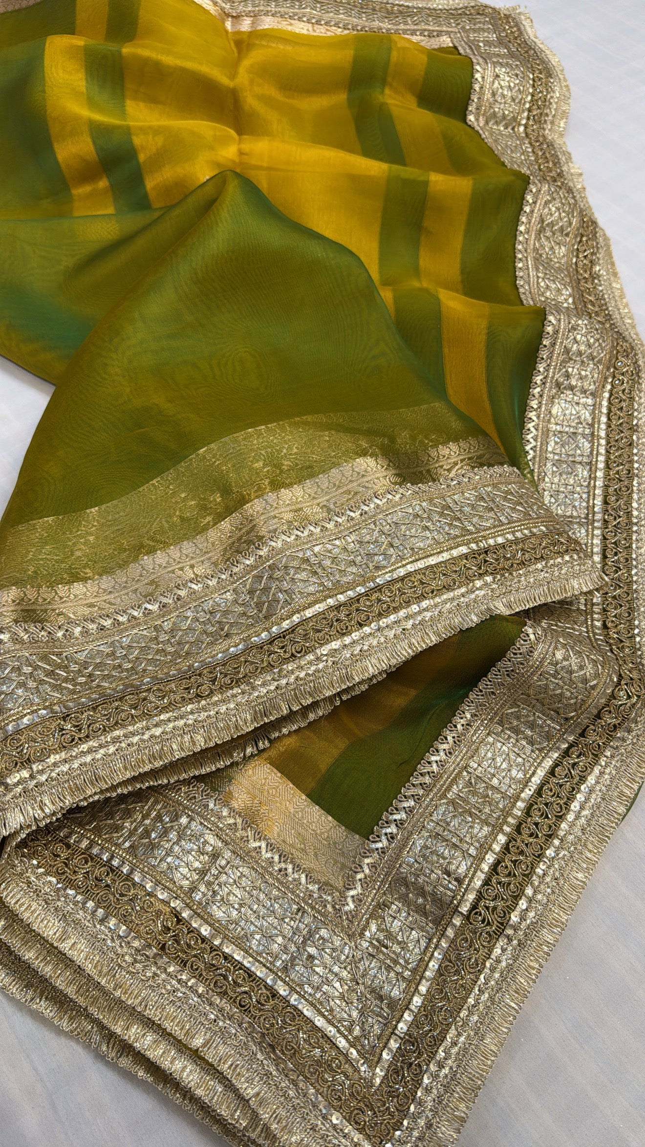 Maharani chutney green tissue silk kadhwa gotapatti saree