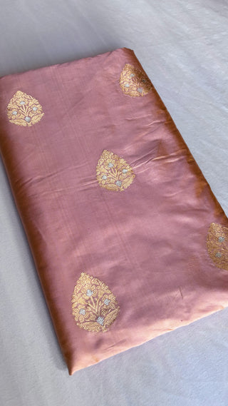 Banarasi nude rose pink katan silk kadhwa dhup chao effect suit set