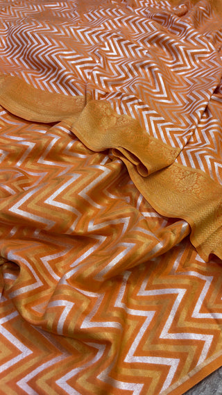 Fanta orange moonga silk chevron weaving sona rupa kadhwa suit set