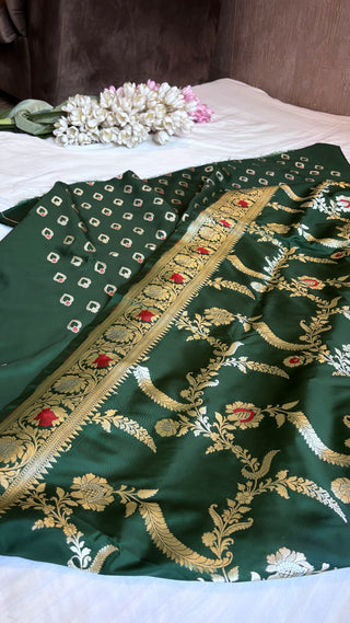 Dark green banarasi mashru silk suit set