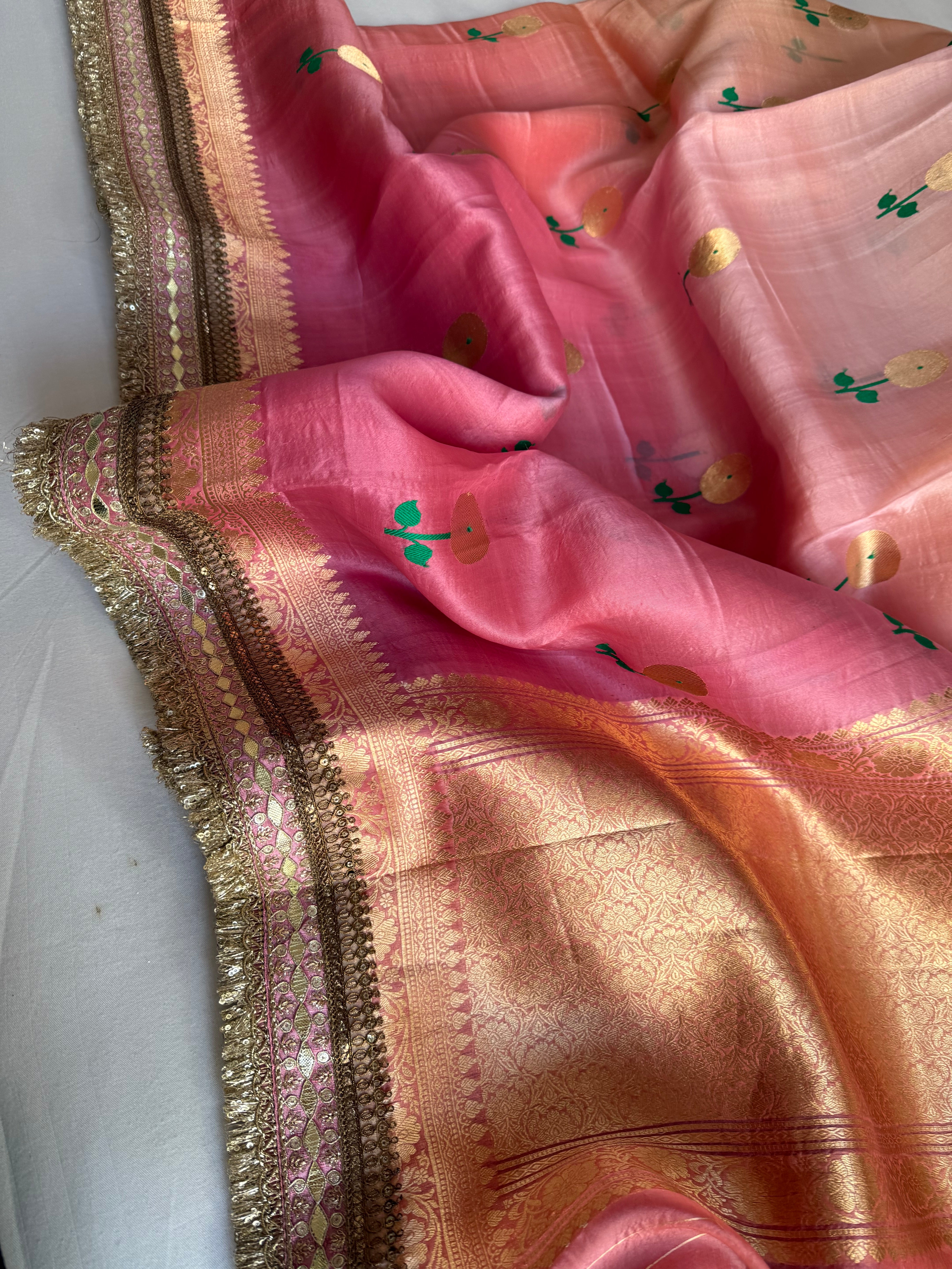 Rang-birangi banarasi kora silk multicoloured shaded saree