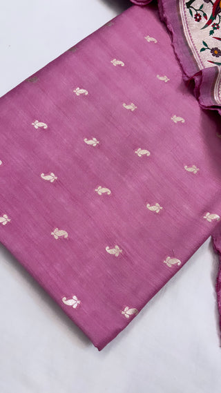 Pure banarasi soft pink moonga silk kadhwa meenedar paithani woven jaal duppata suit set