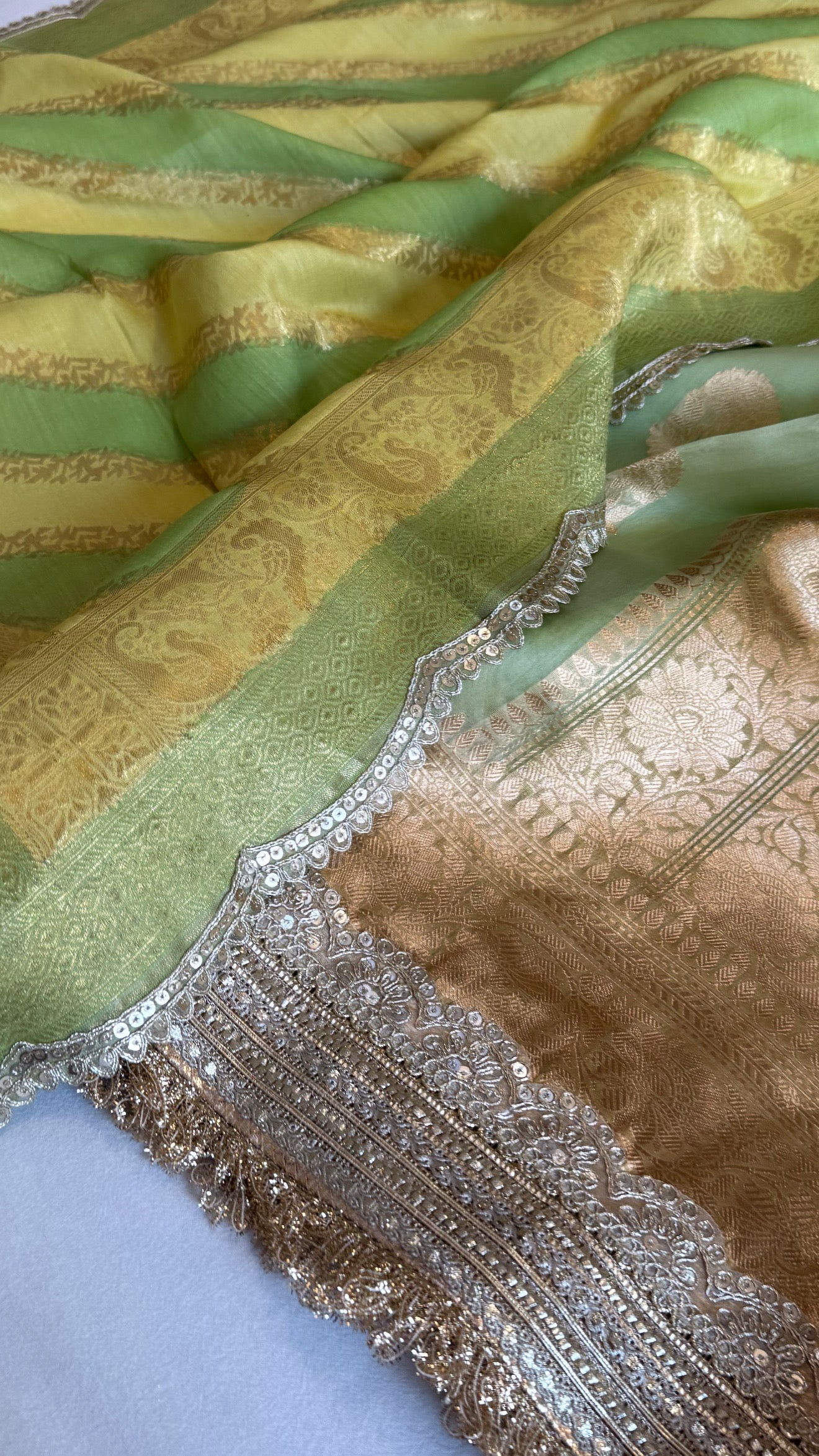 Kora silk chap dye contrast border kadhwa saree paired with moonga silk duppata sets