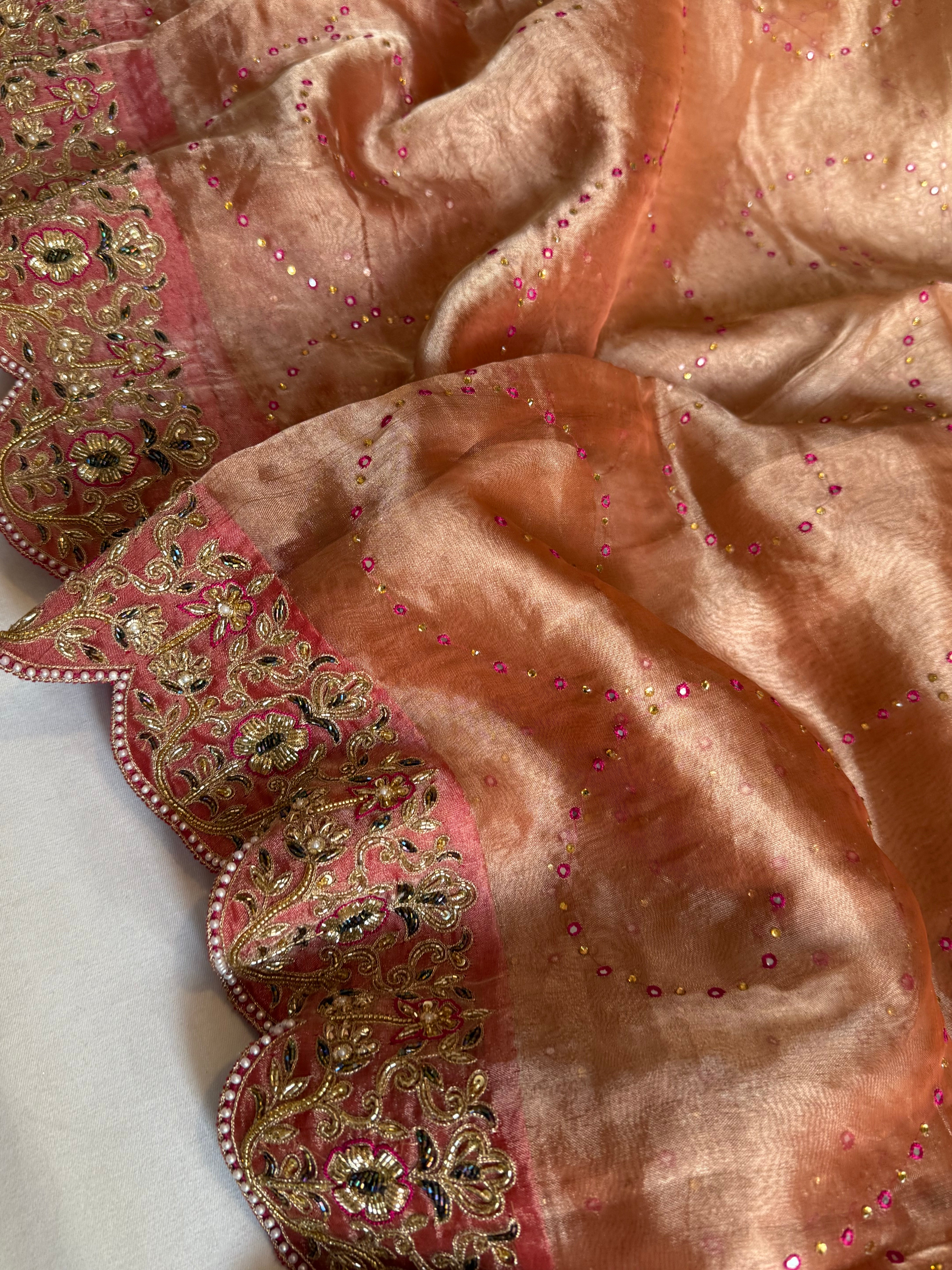 Umrao jaan inspired double diamond tissue silk zardozi work hand embroidered saree