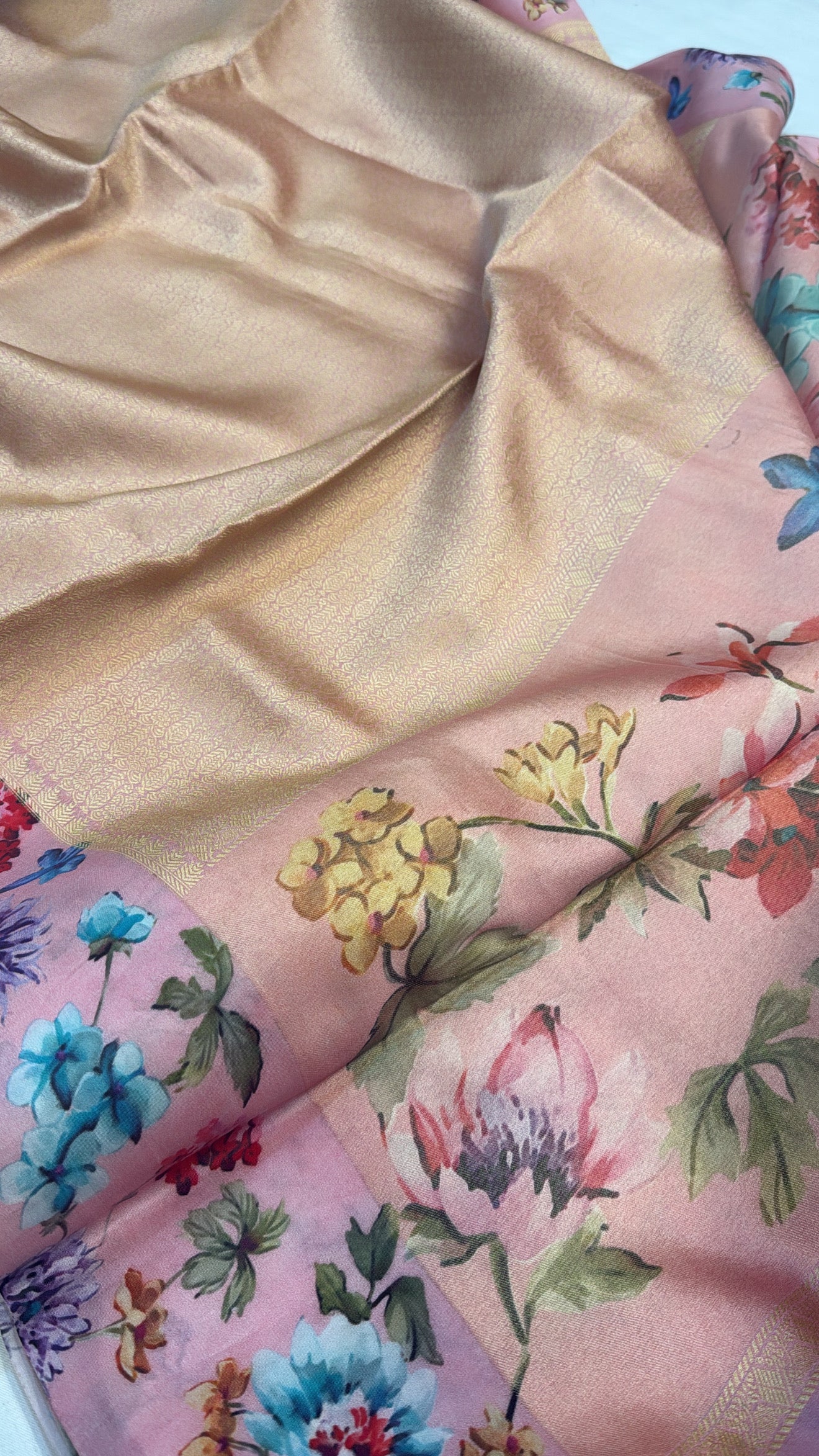 Blush pink banarasi brocade silk floral satin border kadhwa weaving saree