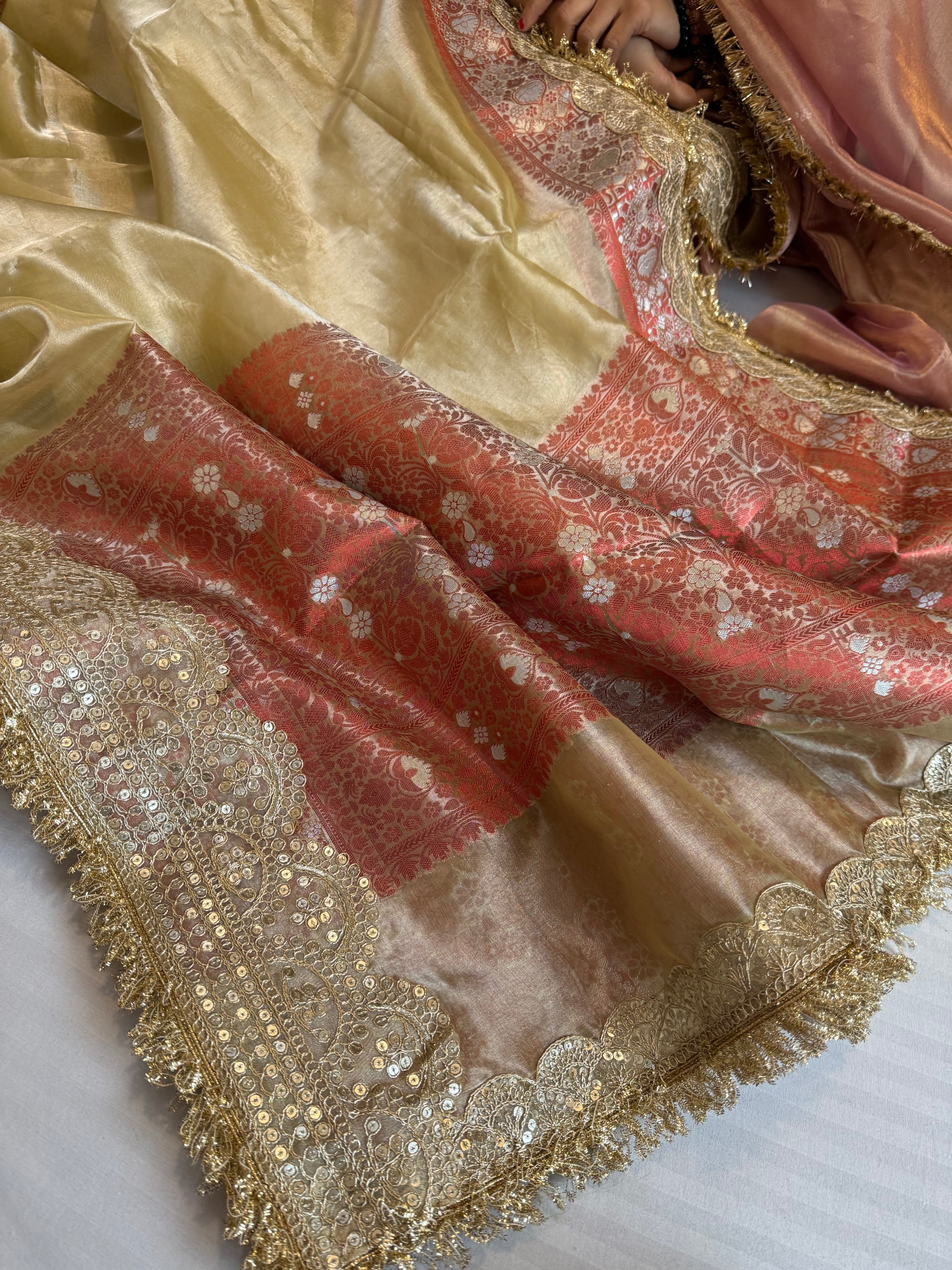 Maharani lemon yellow tissue silk kadhwa meenakari saree