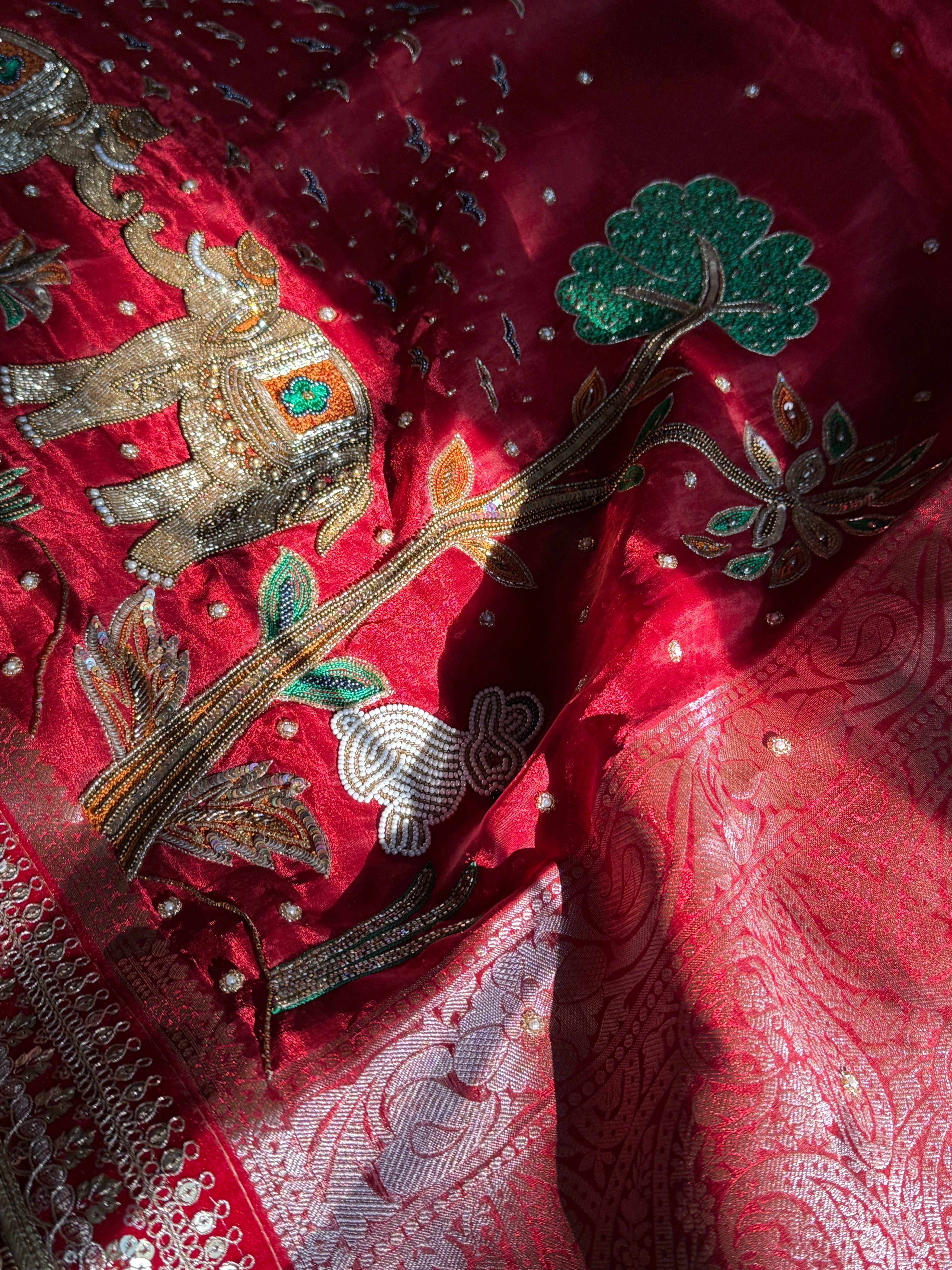 Teej special - Blood red maharani tissue silk gotapatti border saree