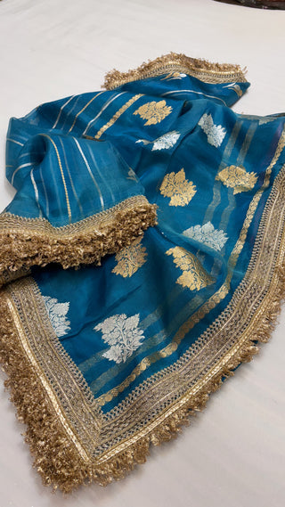 Maharani coral blue tissue silk saree