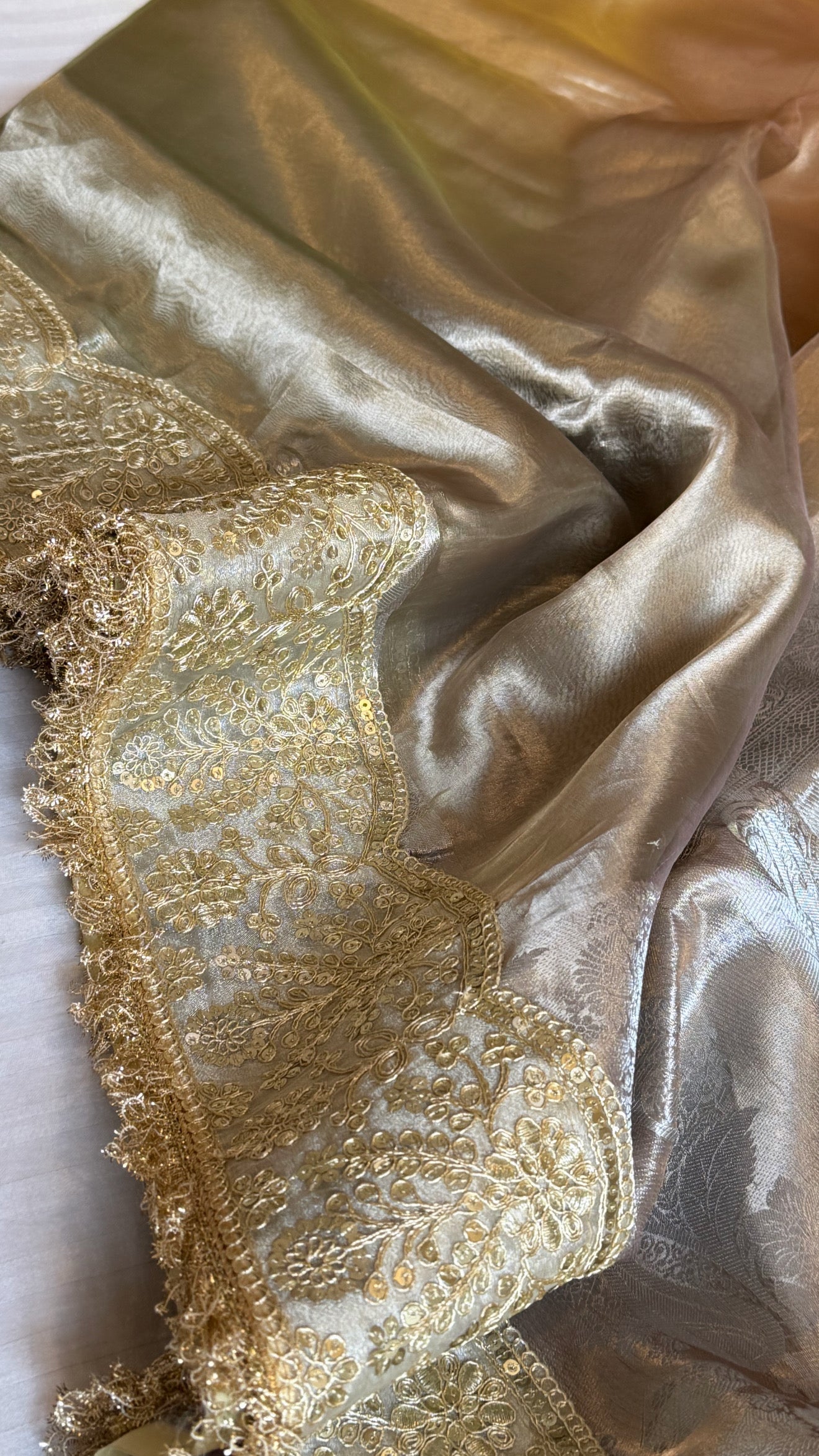 Earthy shades of rang birangi maharani tissue silk kadhwa saree