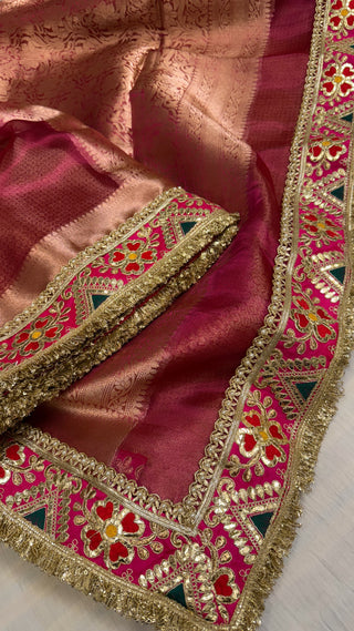 Fuschia pink maharani tissue silk meenakari border saree