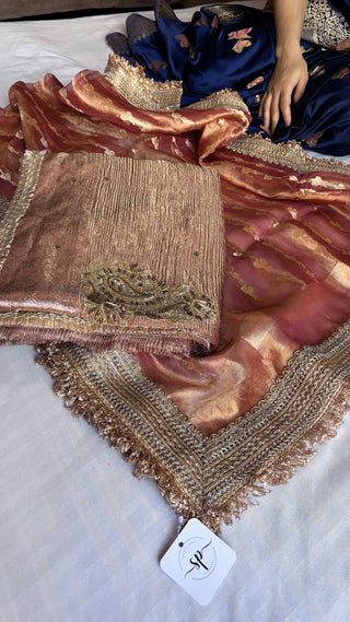 Husn tissue silk saree                     Maharani tissue silk is optional to add (Tick the box below and add to cart to add maharani duppata)