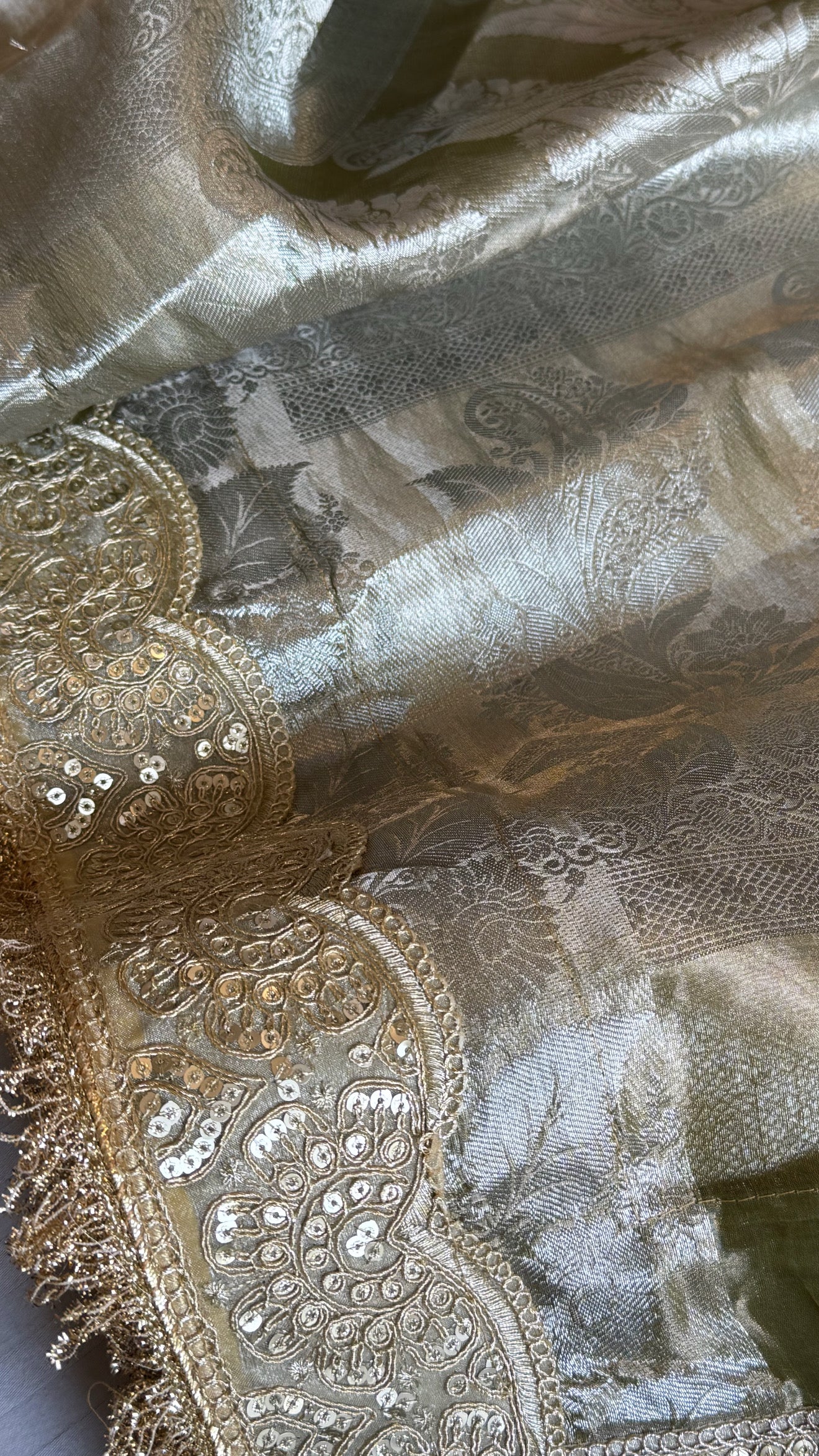 Earthy shades of rang birangi maharani tissue silk kadhwa saree