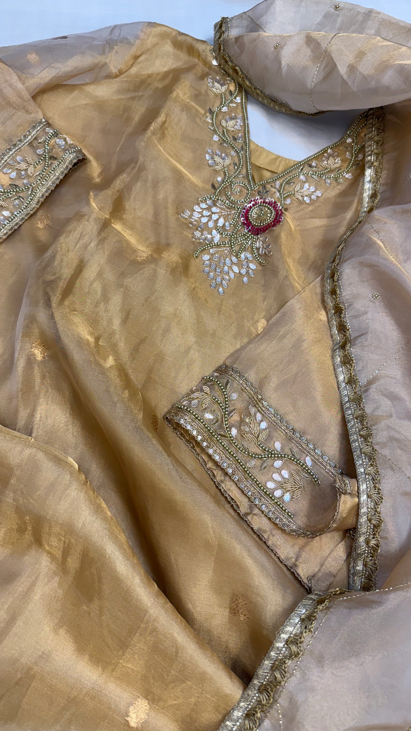 Dulhan ka joda - Golden tissue silk heavy hand embroidered suit set