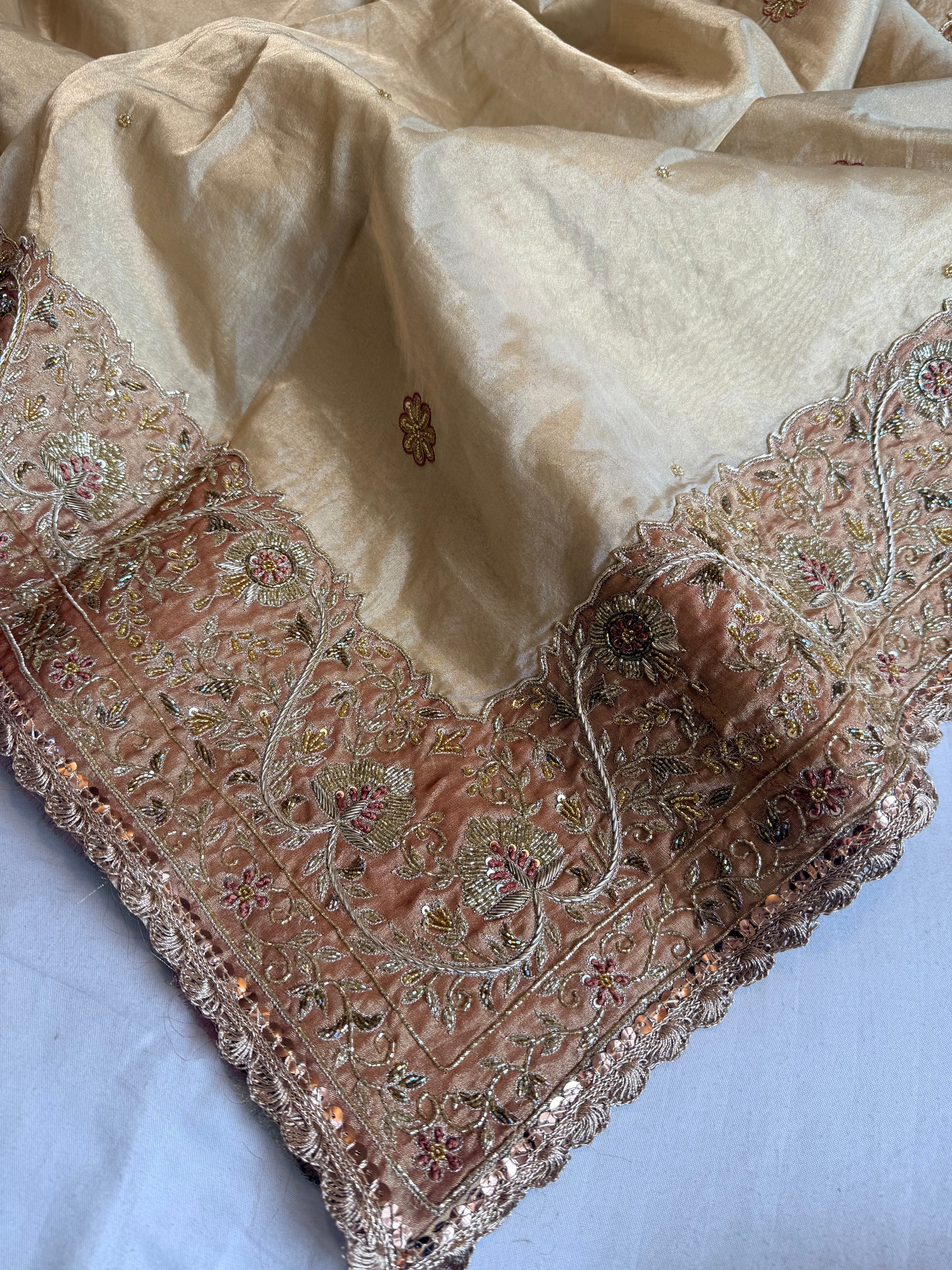 Dulhan wali saree edit golden tissue silk hand embroidered saree