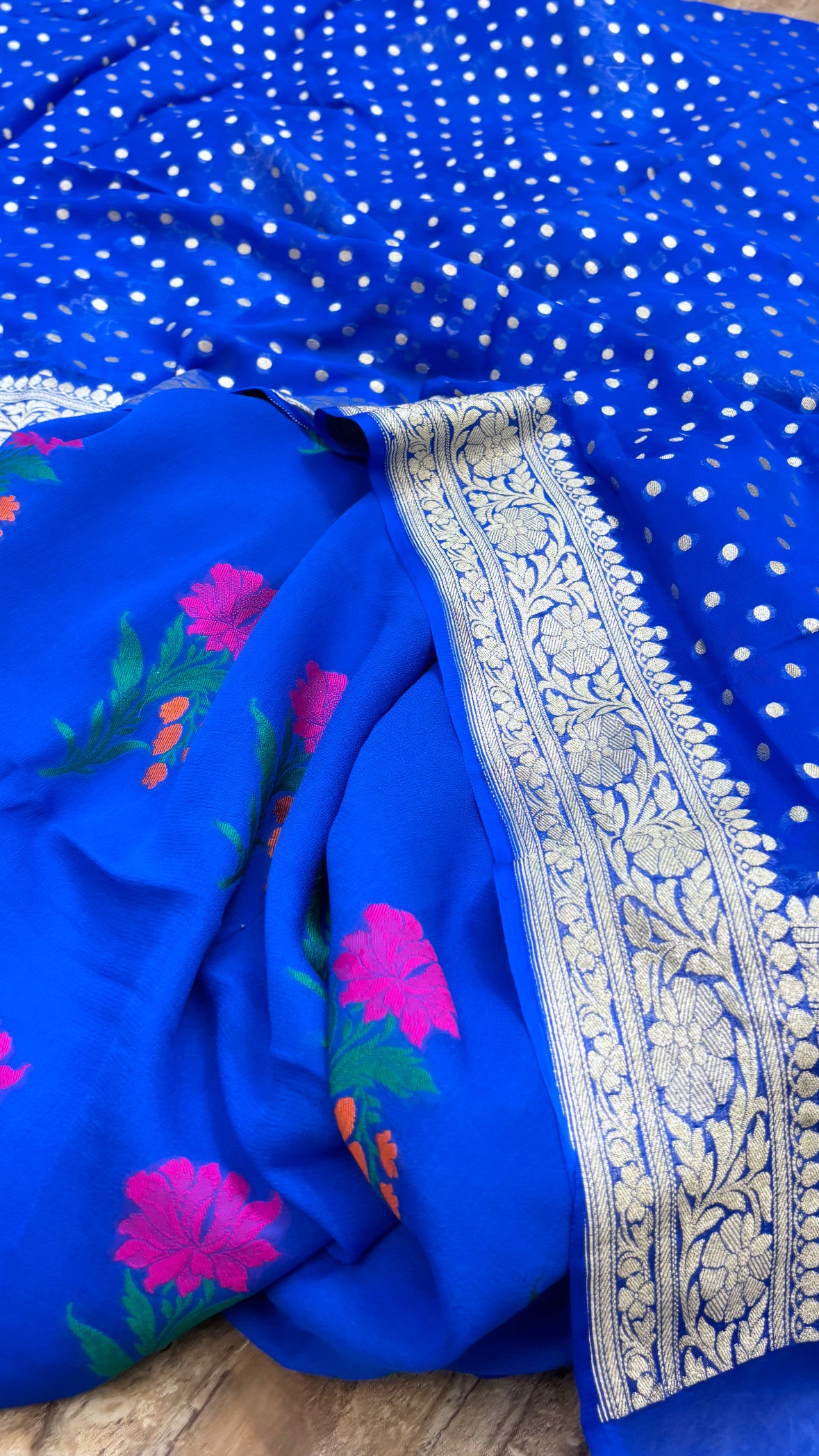Ink blue banarasi gorgette kadhwa meenedar suit set