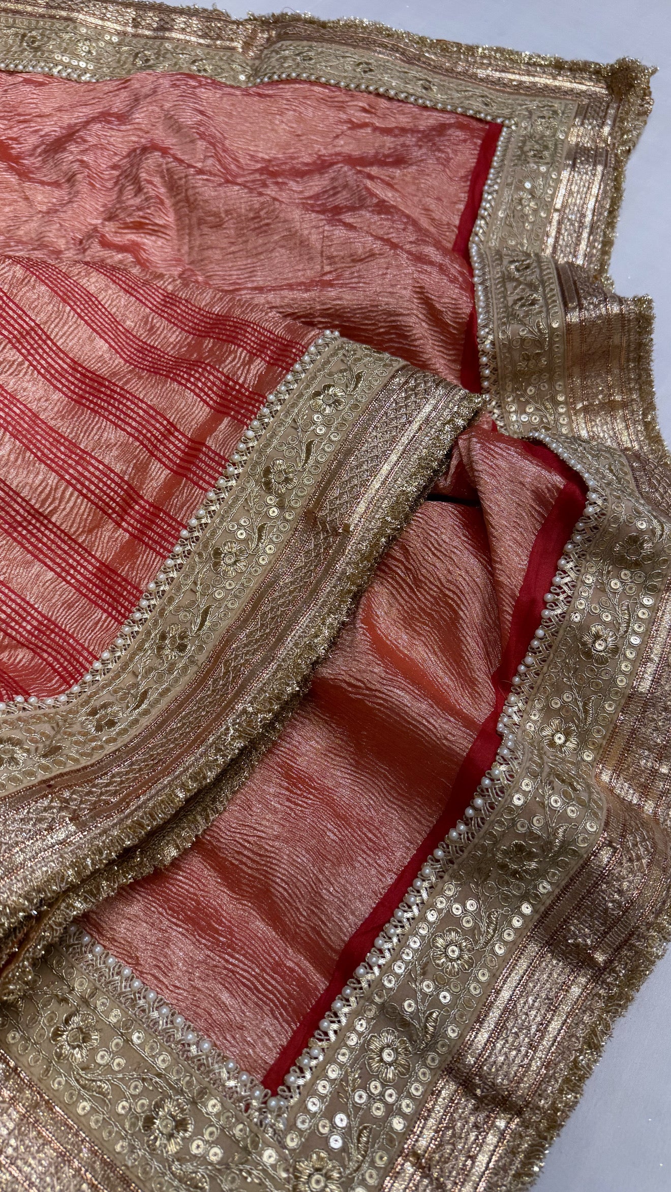 Moonga crushed tissue silk bridal red saree