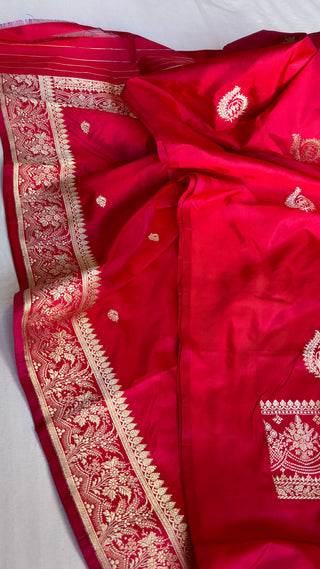 Banarasi red katan silk kadhwa suit set