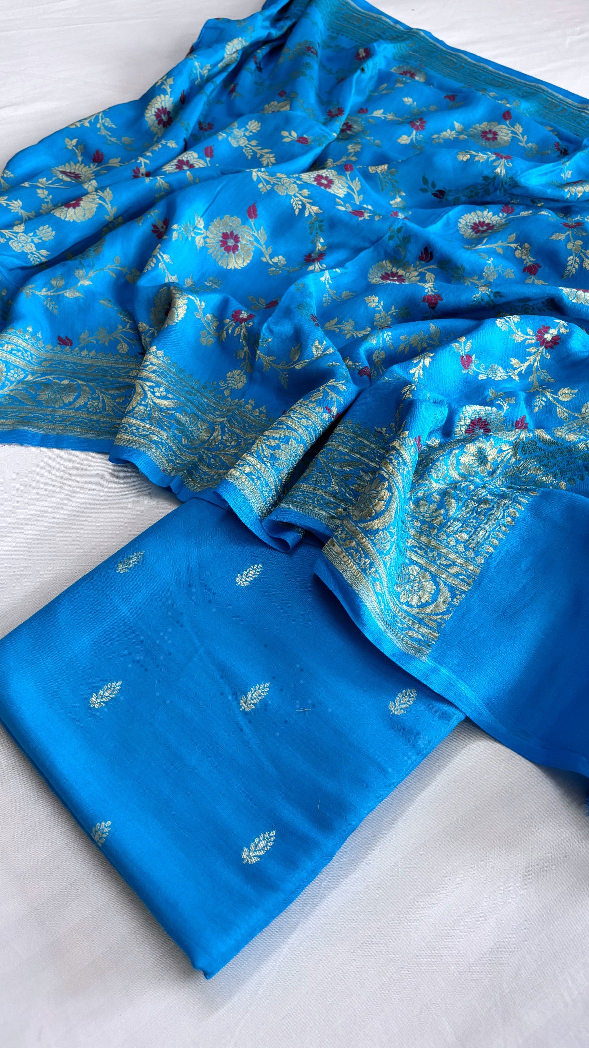 Firozi blue moonga silk meenakari jungla duppata suit set