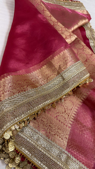 Maharani metallic rani pink tissue silk kadhwa saree