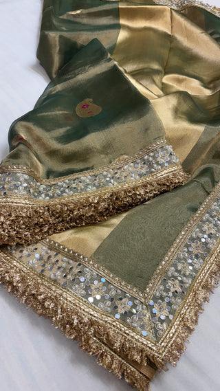 Maharani mint green tissue silk kadhwa buti meenakari saree