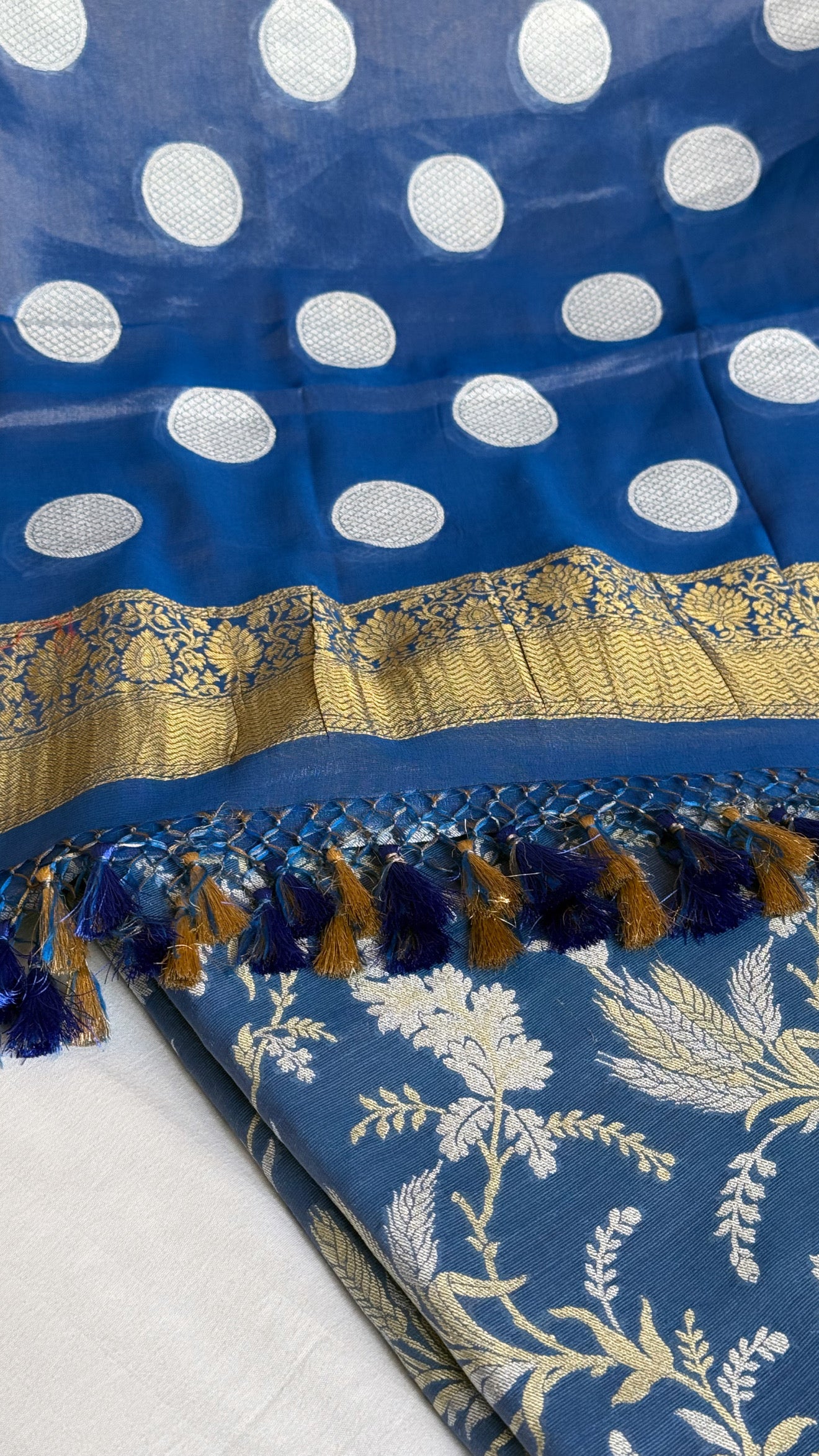 Electric blue tissue gorgette kadhwa jungla Sona Rupa banarasi suit set