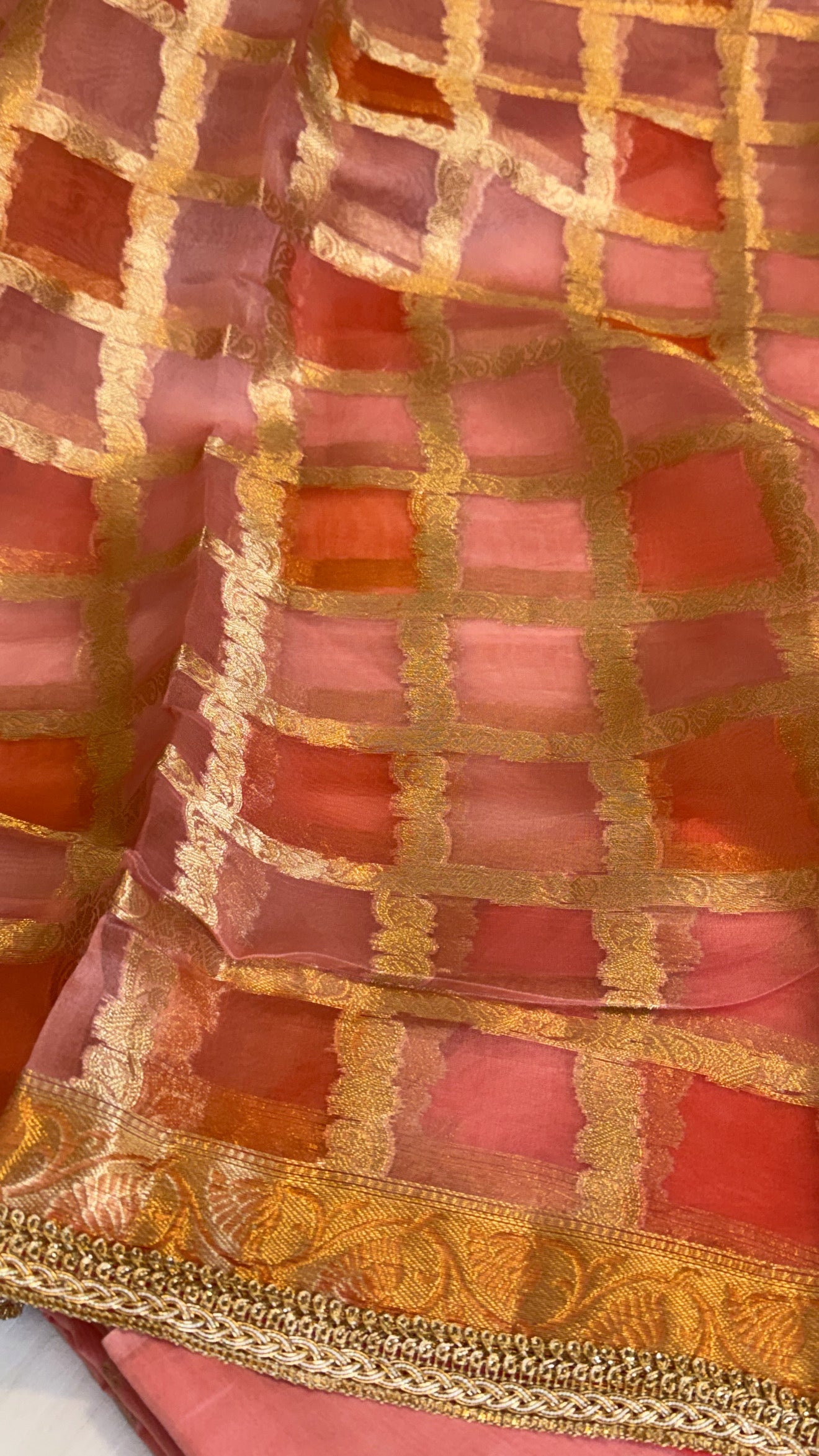 Shades of peach - Kora silk rangkaat kadhwa duppata paired silk kurta set