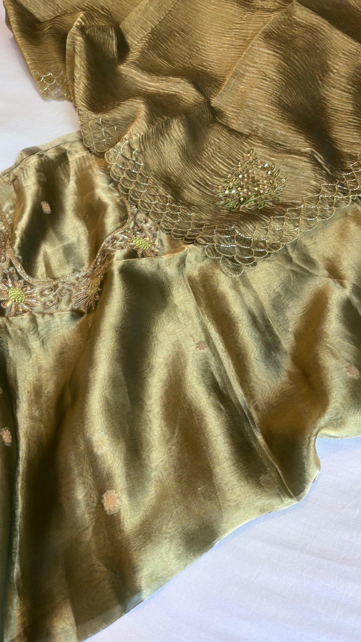 1970s era mint green tissue silk hand embroidered suit sets