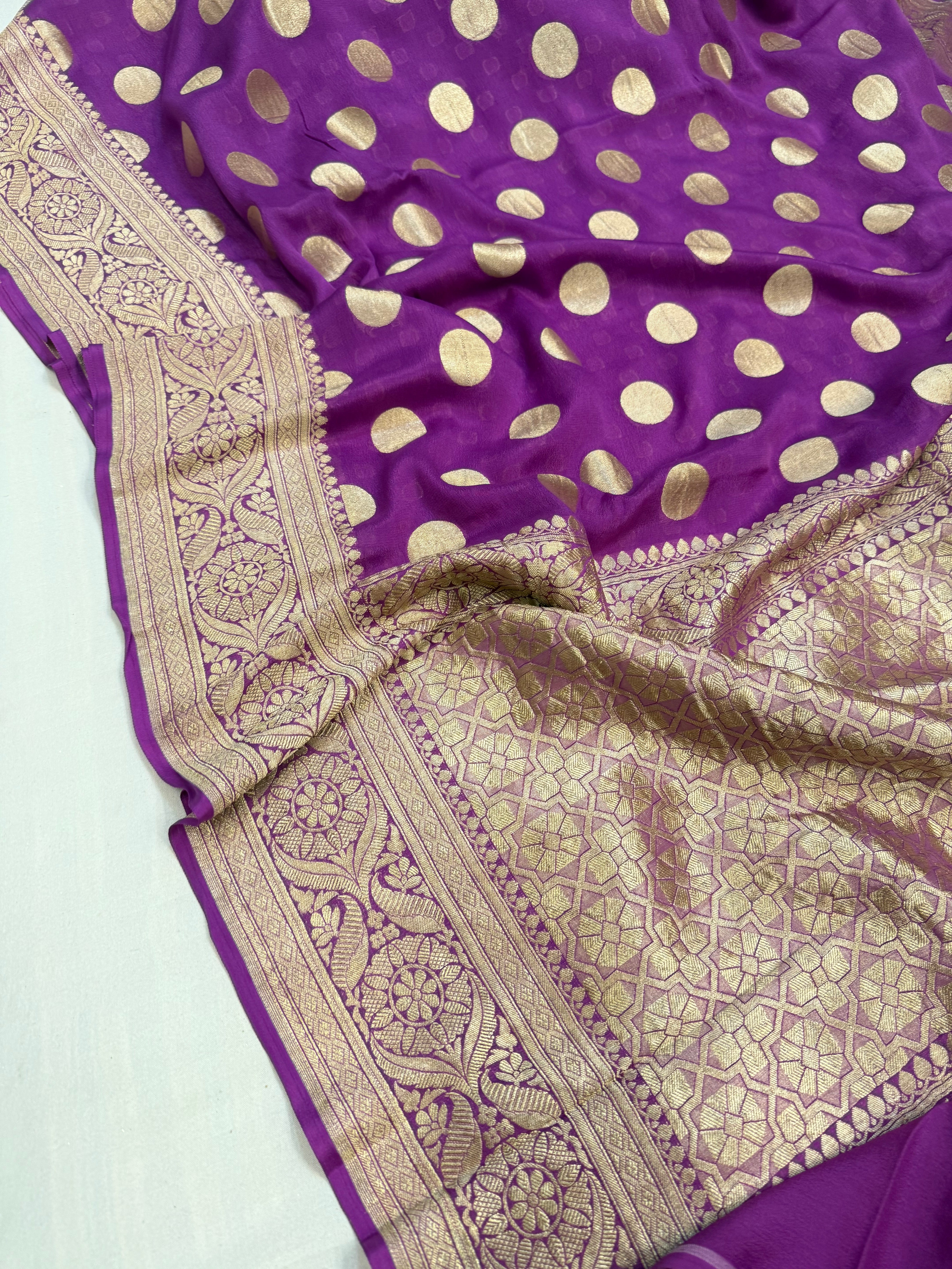 Royal purple pure banarasi gorgette round buti saree