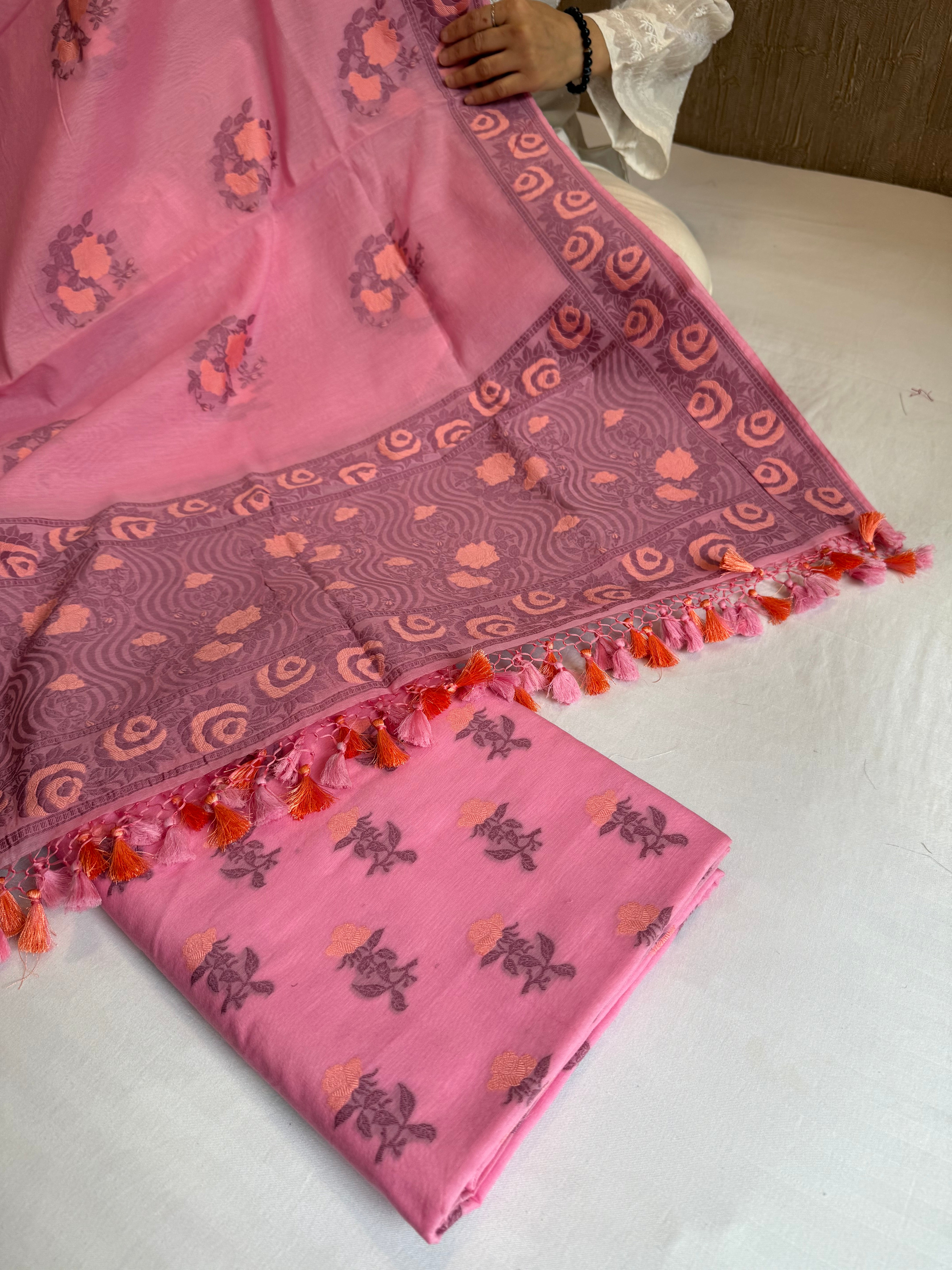 Banarasi cotton resham meenakari suit set