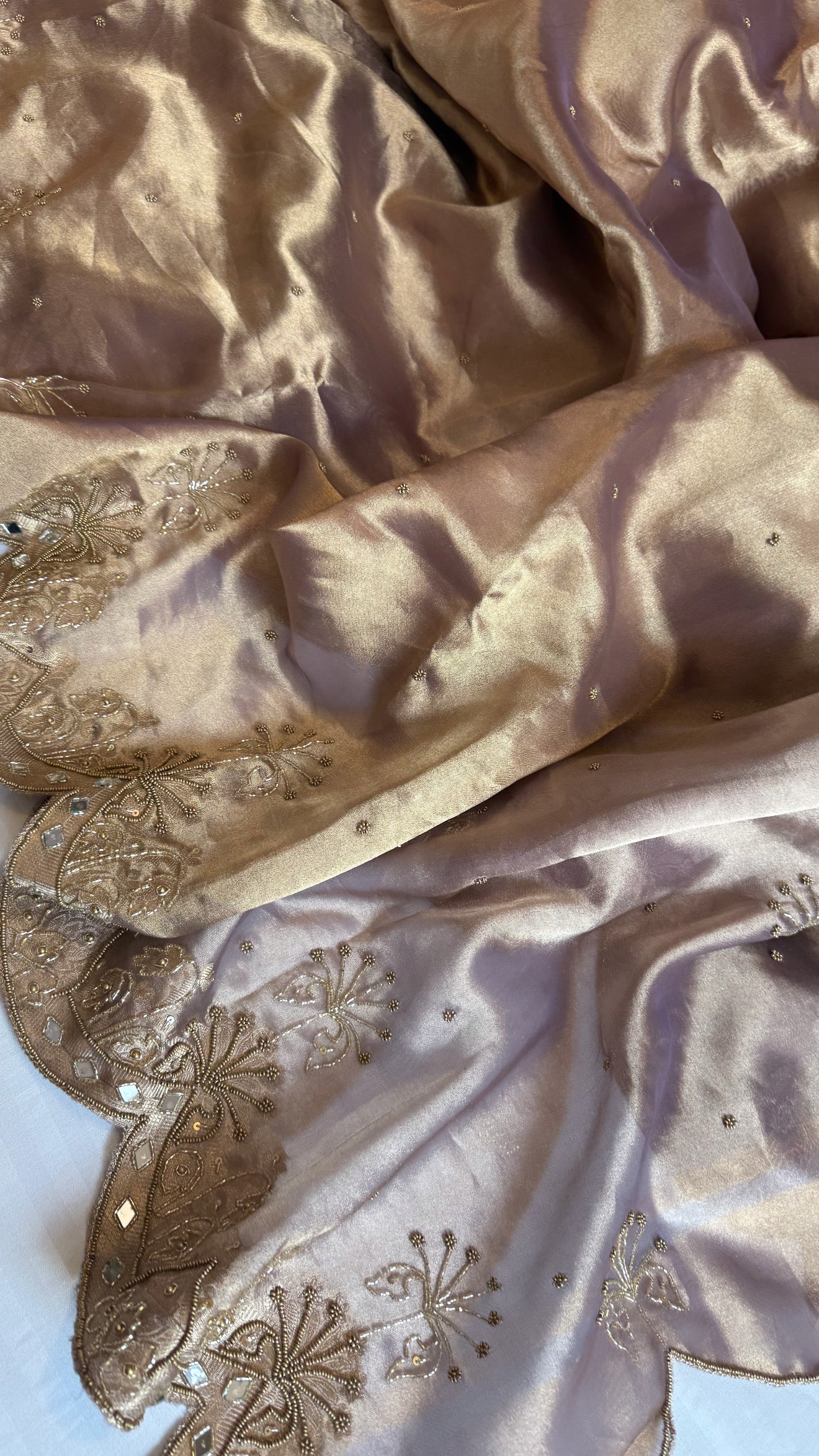 Husn soft lavender tissue silk heavy hand embroidered saree