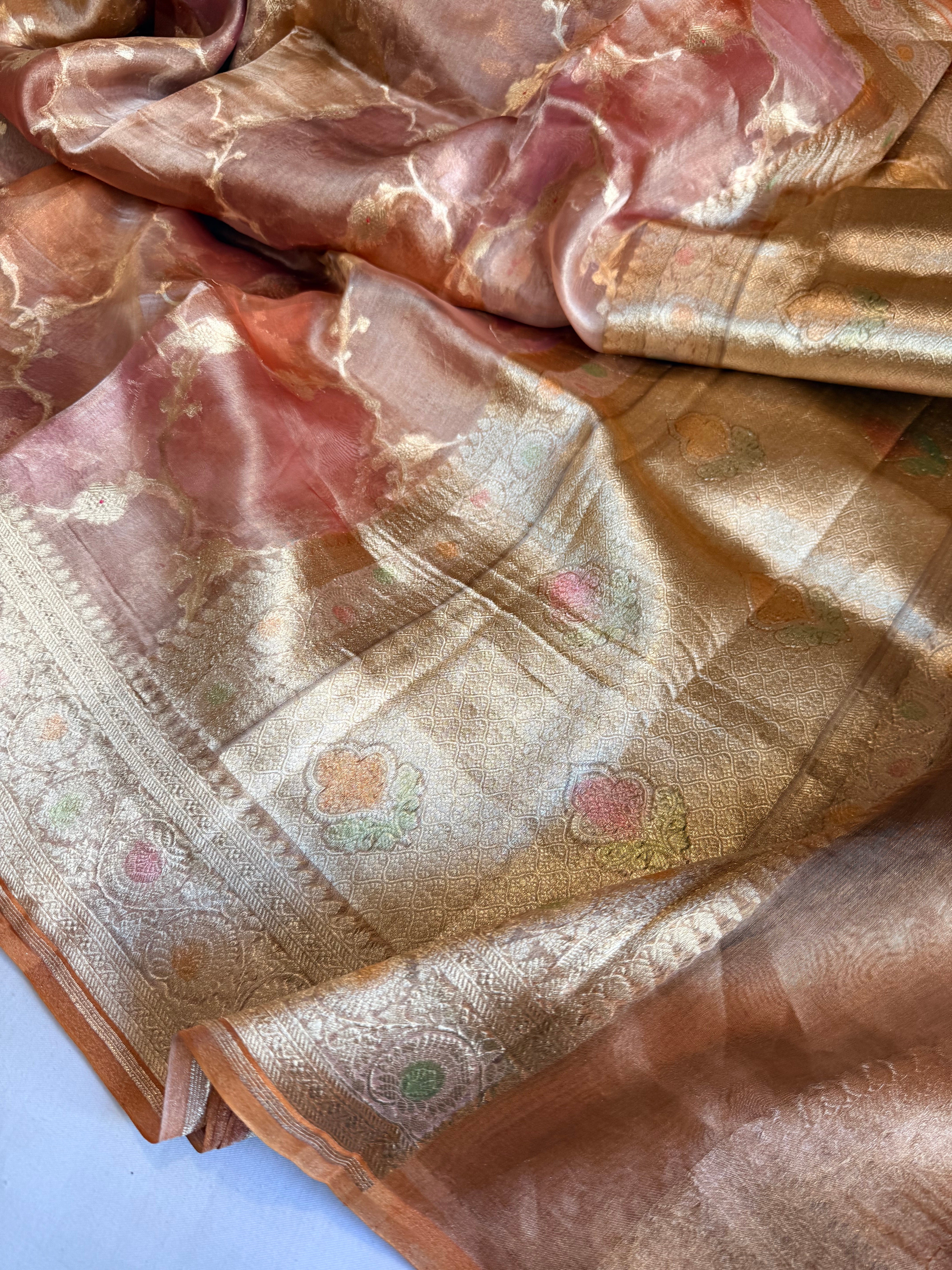 Rangeen diamond tissue silk kadhwa jungla rangkaat saree