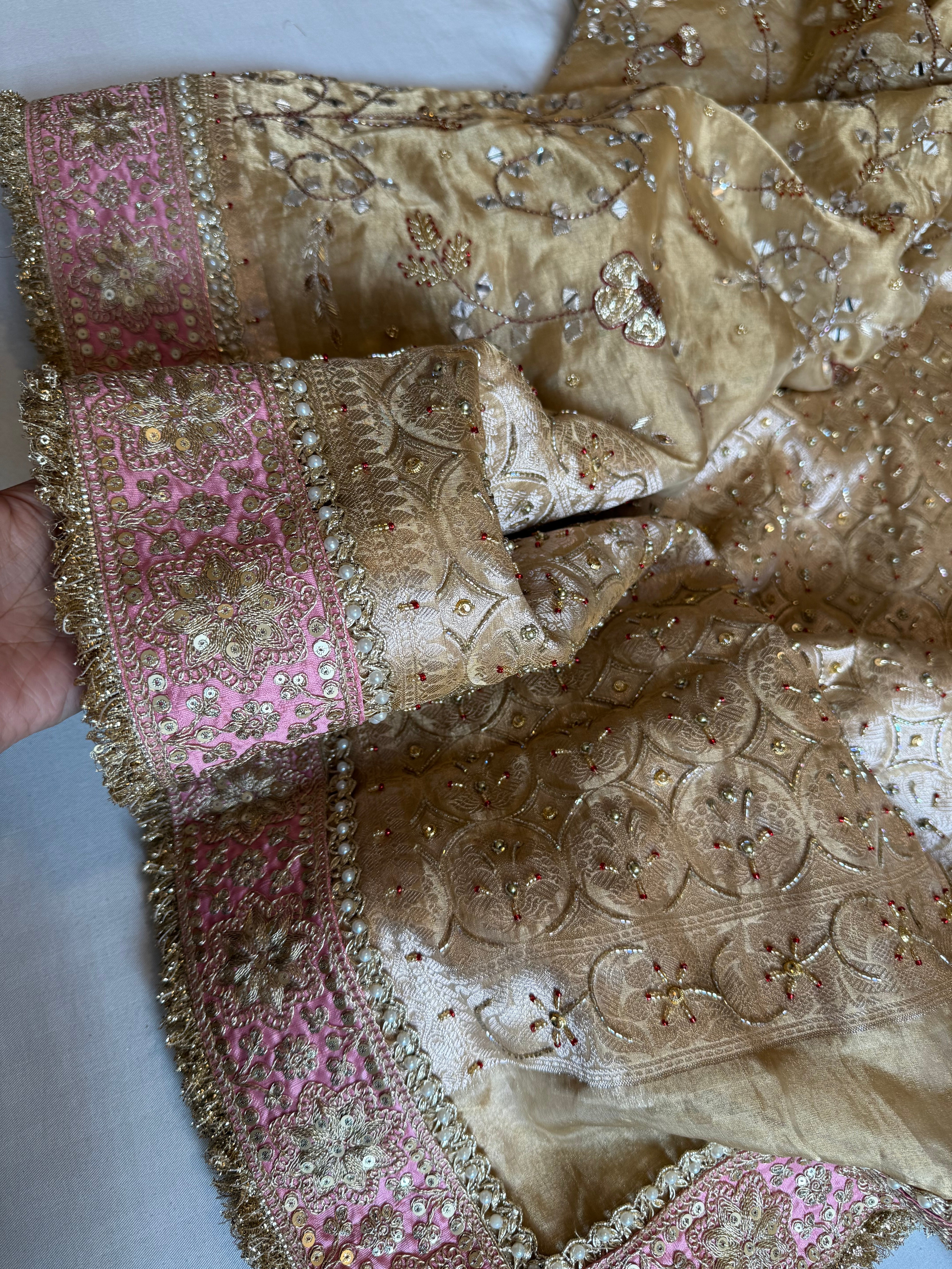 Kutchi inspired “sheesham edit” mirror work meenakari hand embroidered saree