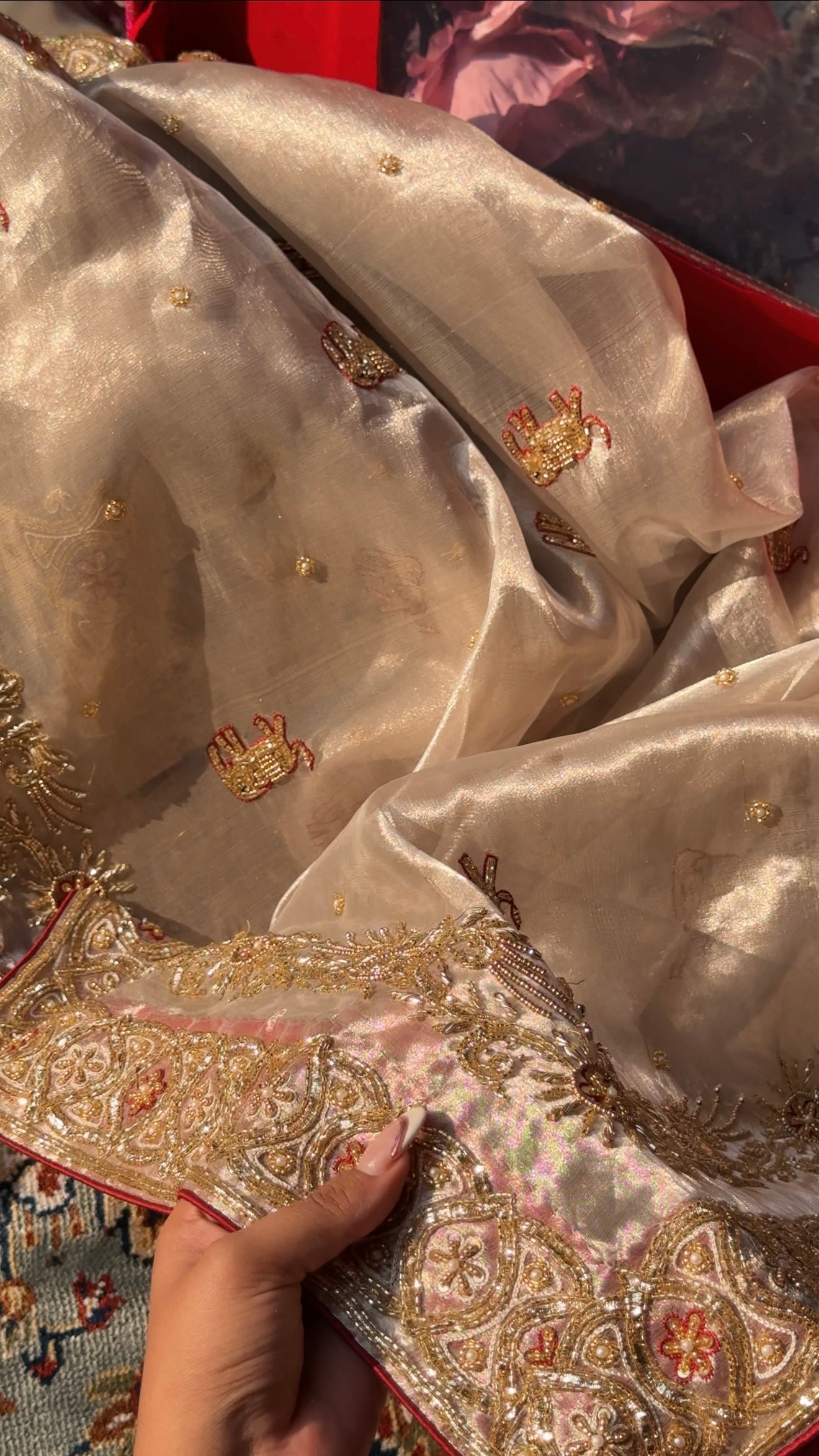 Chamkeeli edit diamond tissue silk hand embroidered kadhwa saree